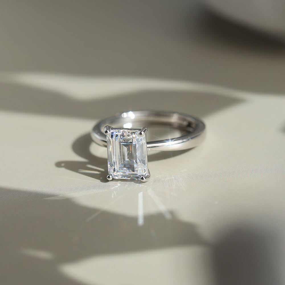 Emerald Cut Moissanite Adjustable Ring — product and styling view