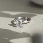 Emerald Cut Moissanite Adjustable Ring — product and styling view
