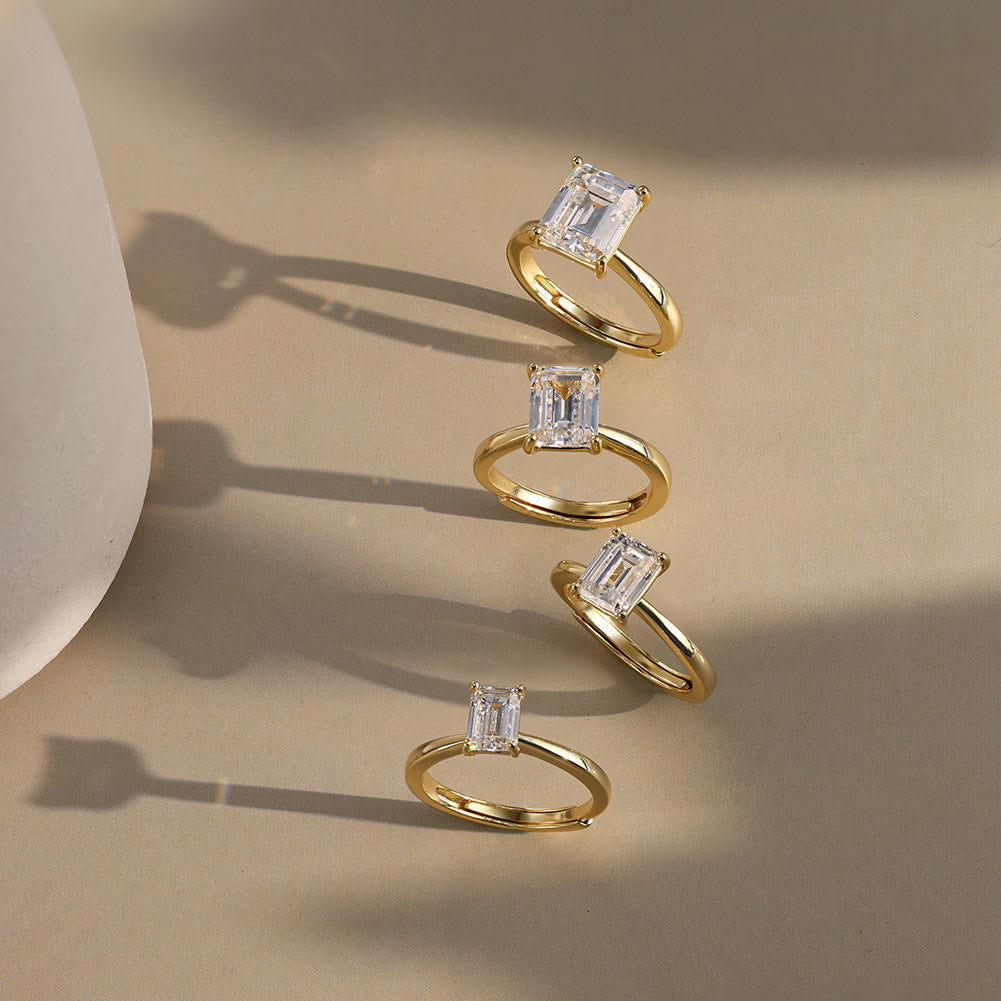 Emerald Cut Moissanite Adjustable Ring — product and styling view