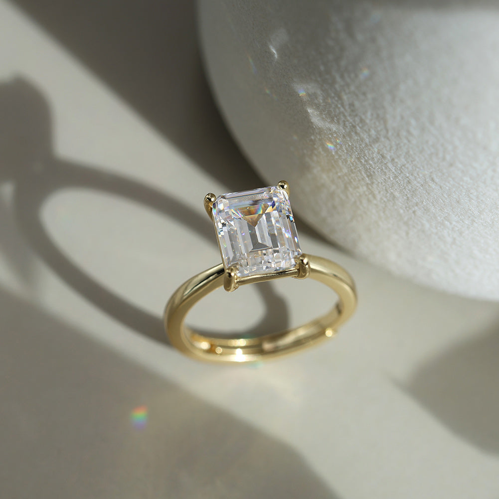 Emerald Cut Moissanite Adjustable Ring — product and styling view