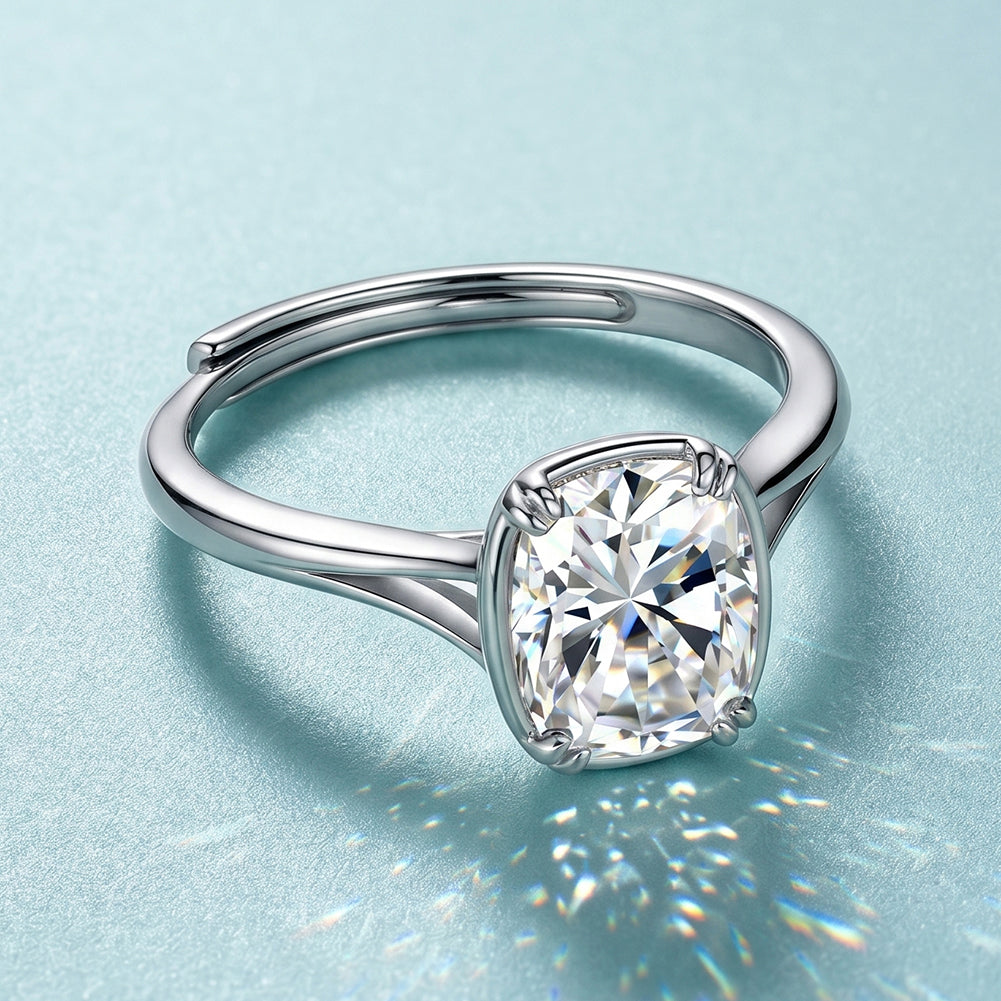 Cushion Cut Moissanite Adjustable Solitaire Ring — product and styling view