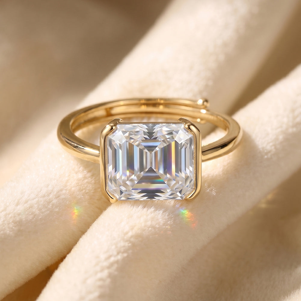 Statement Emerald Cut Moissanite Adjustable Ring — product and styling view