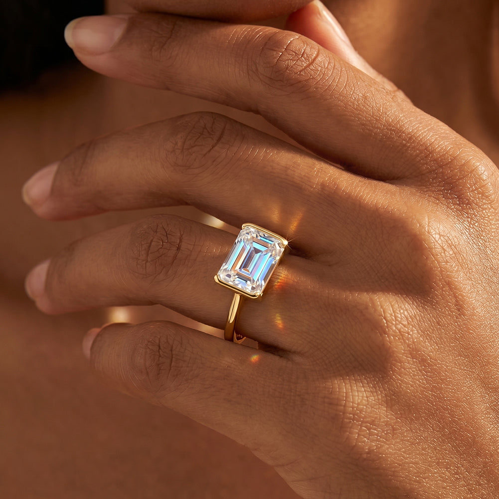Statement Emerald Cut Moissanite Adjustable Ring — product and styling view