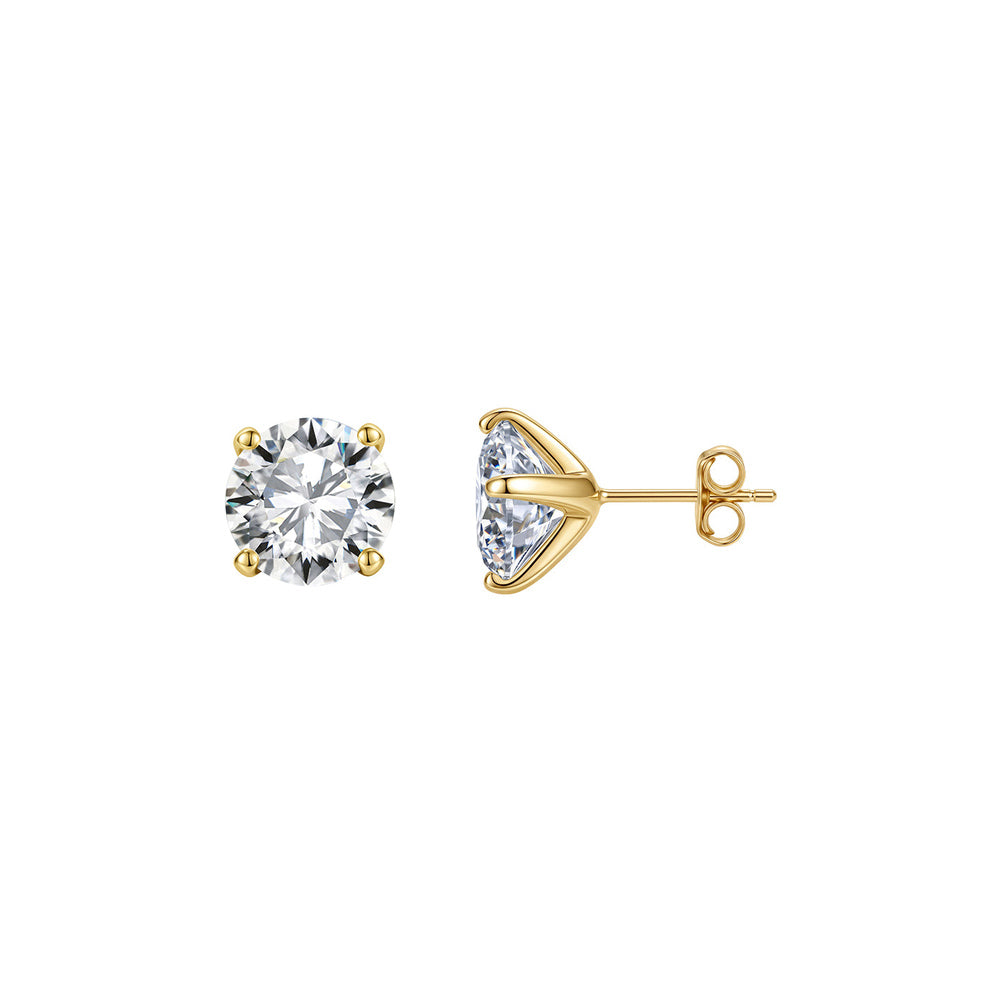 Four Prong Round Moissanite Stud Earrings in Gold, 7.5 mm