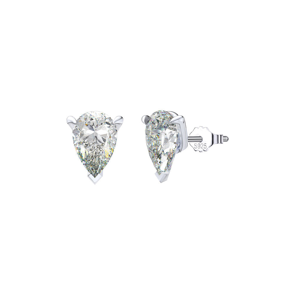 Pear Cut Moissanite Solitaire Stud Earrings in Silver