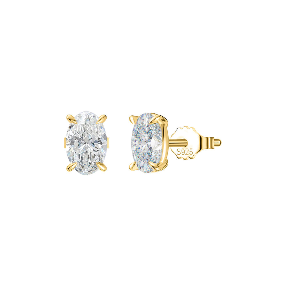 Oval Cut Moissanite Solitaire Stud Earrings in Gold
