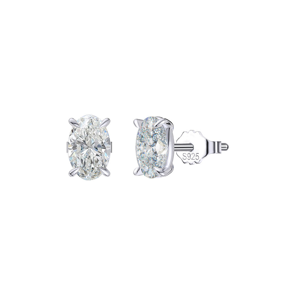 Oval Cut Moissanite Solitaire Stud Earrings in Silver