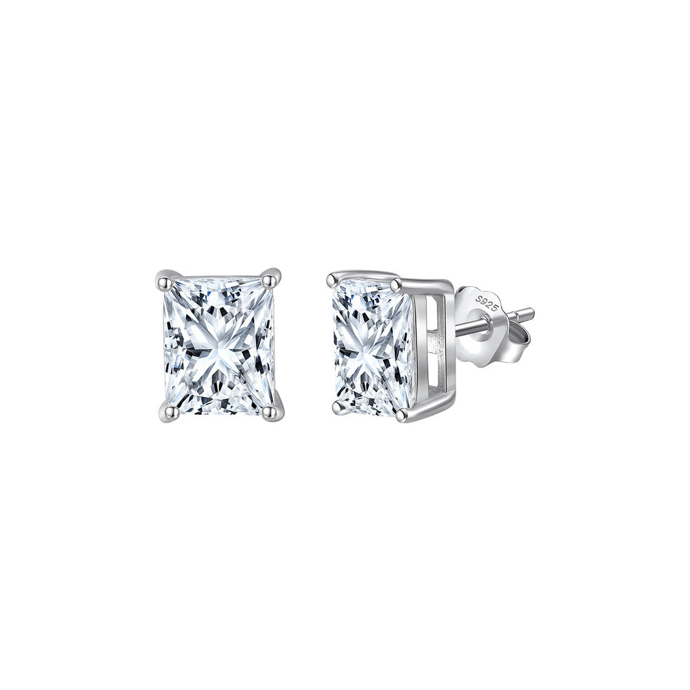 Radiant Cut Moissanite Stud Earrings in Silver