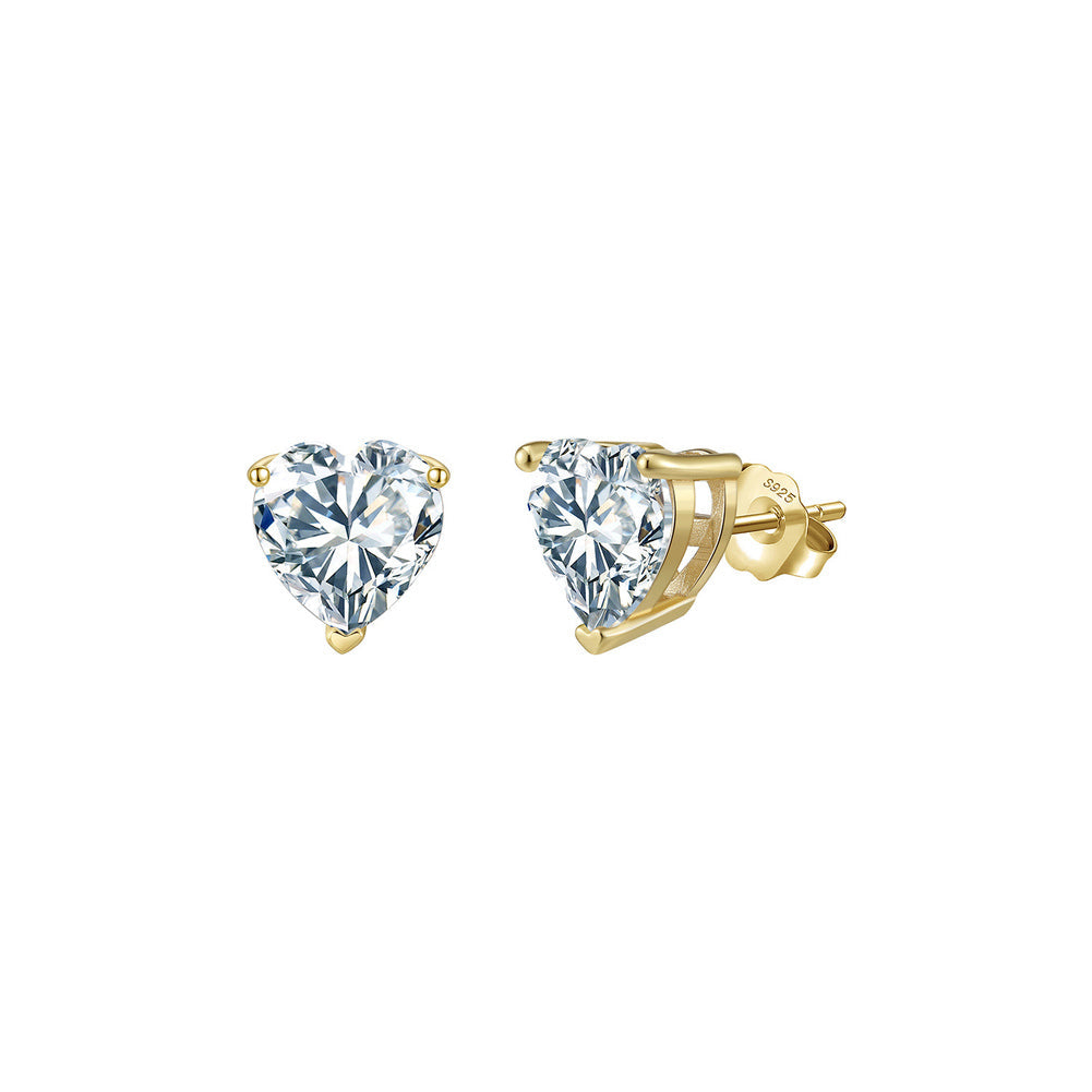 Heart Cut Moissanite Solitaire Stud Earrings in Gold