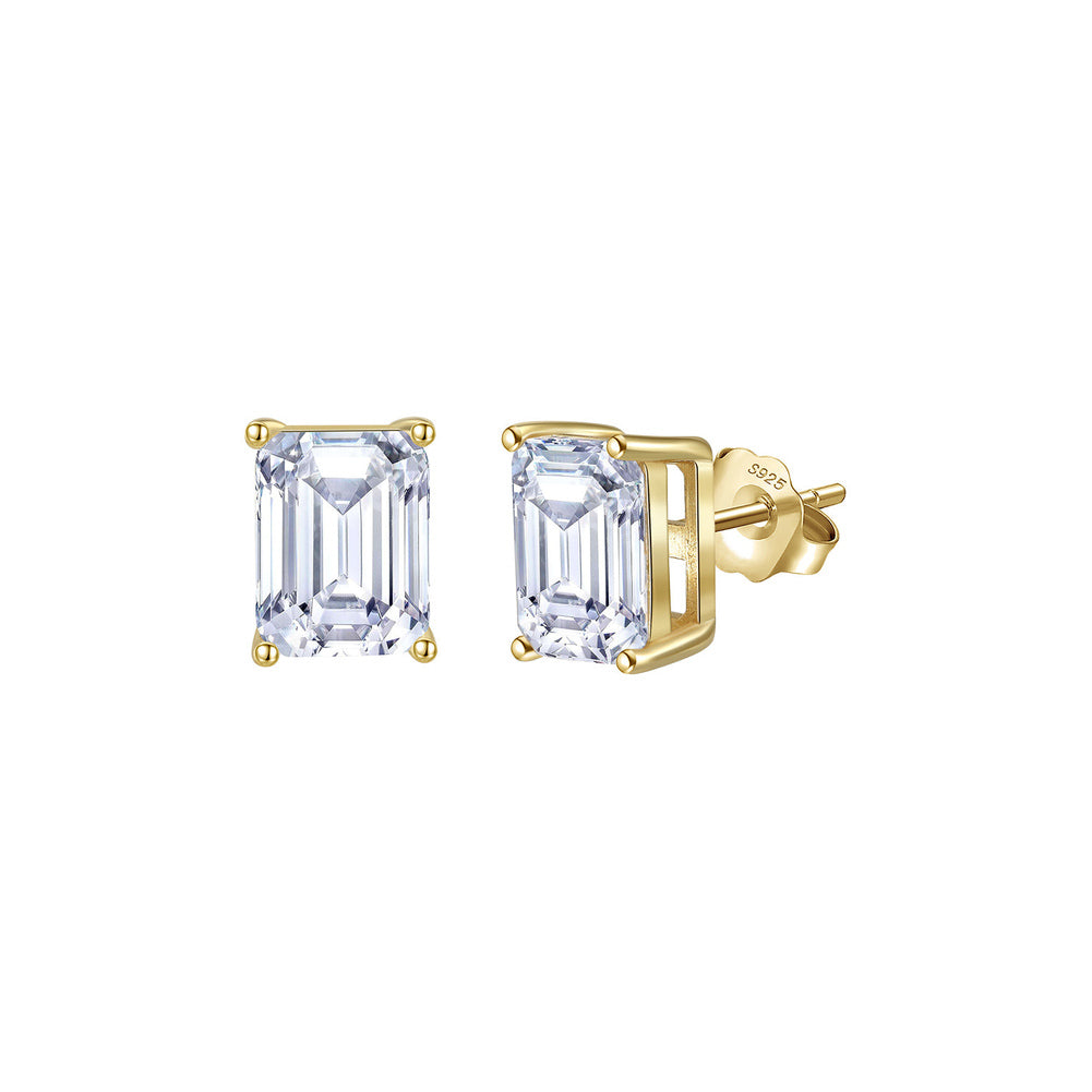 Emerald Cut Moissanite Solitaire Stud Earrings in Gold