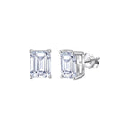 Emerald Cut Moissanite Solitaire Stud Earrings in Silver