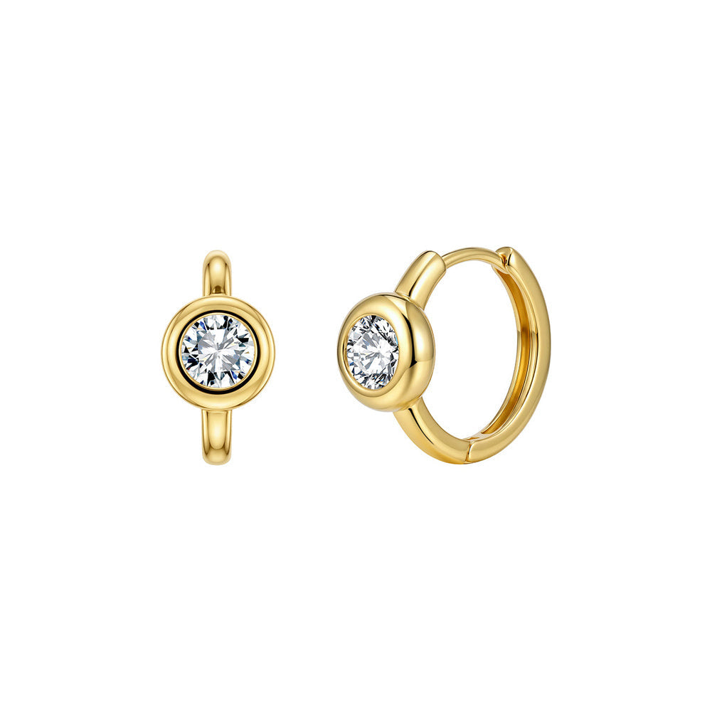 Bezel Solitaire Moissanite Huggie Earrings in Gold