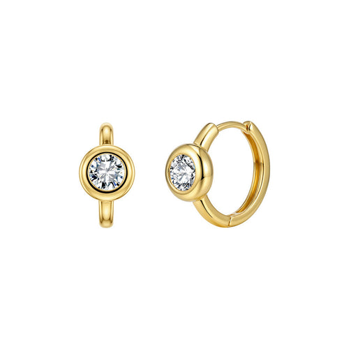 Bezel Solitaire Moissanite Huggie Earrings in Gold