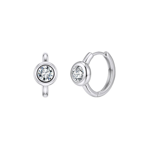 Bezel Solitaire Moissanite Huggie Earrings in Silver