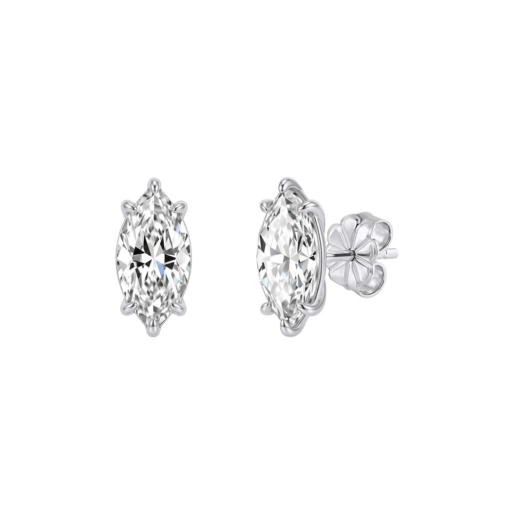 Marquise Cut Moissanite Stud Earrings in Silver