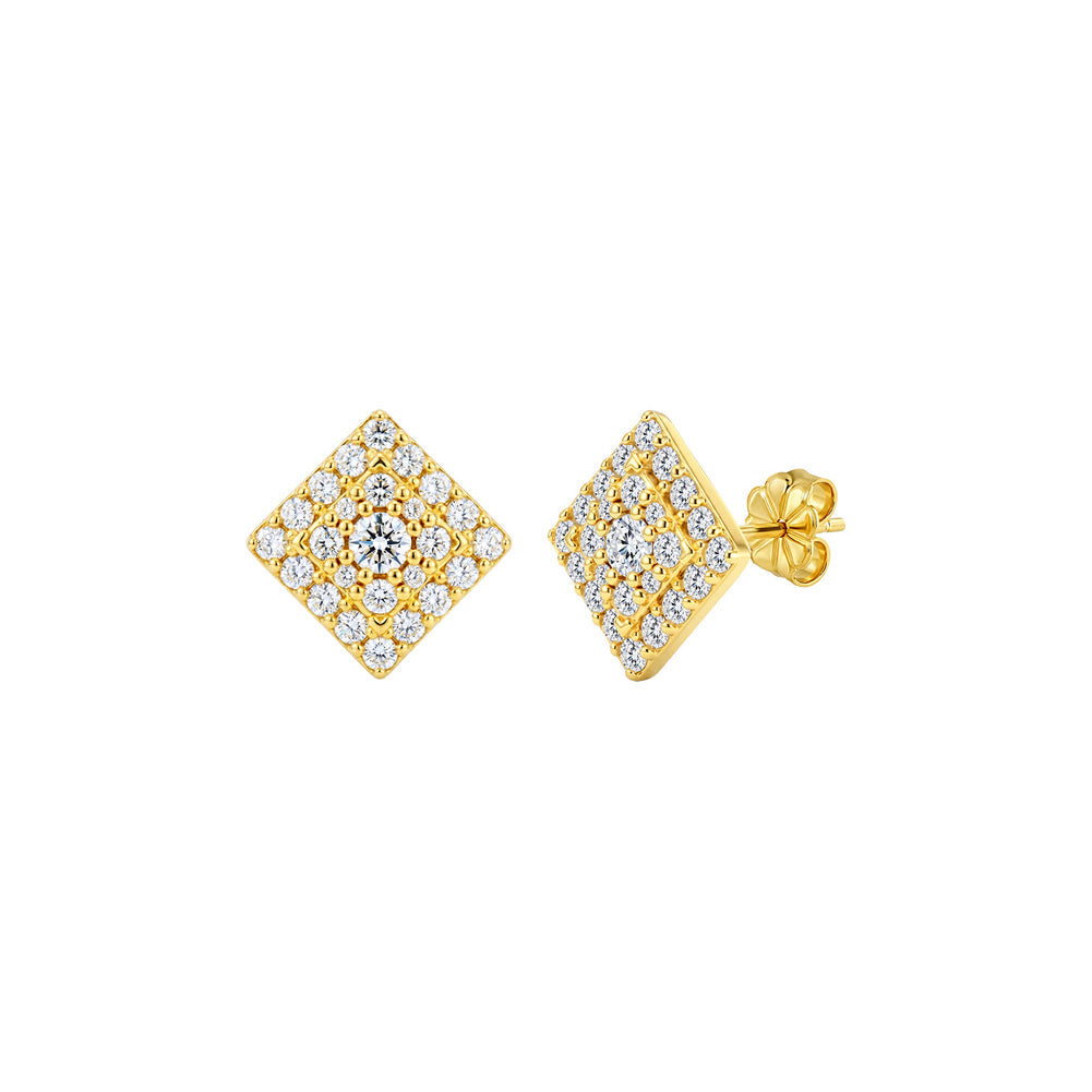 Diamond Shape Pavé Moissanite Stud Earrings in Gold