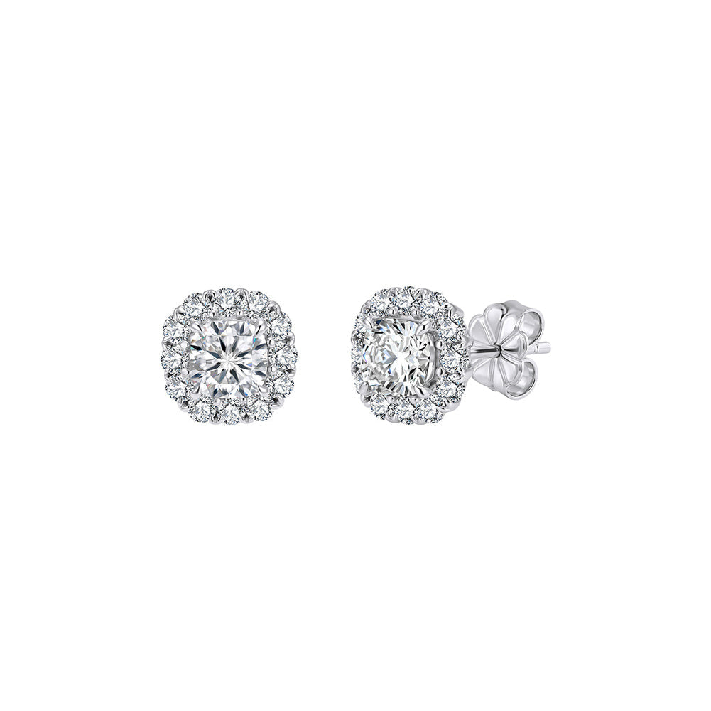 Cushion Halo Moissanite Stud Earrings in Silver