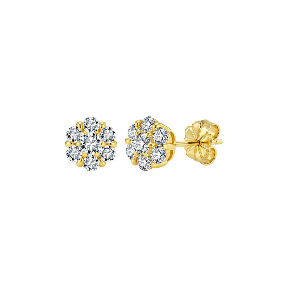 Floral Cluster Moissanite Stud Earrings in Gold