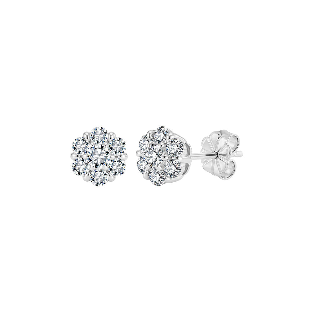 Floral Cluster Moissanite Stud Earrings in Silver