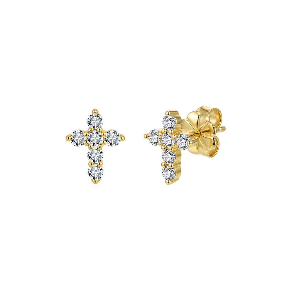 Moissanite Cross Stud Earrings in Gold