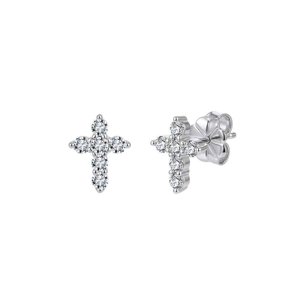Moissanite Cross Stud Earrings in Silver