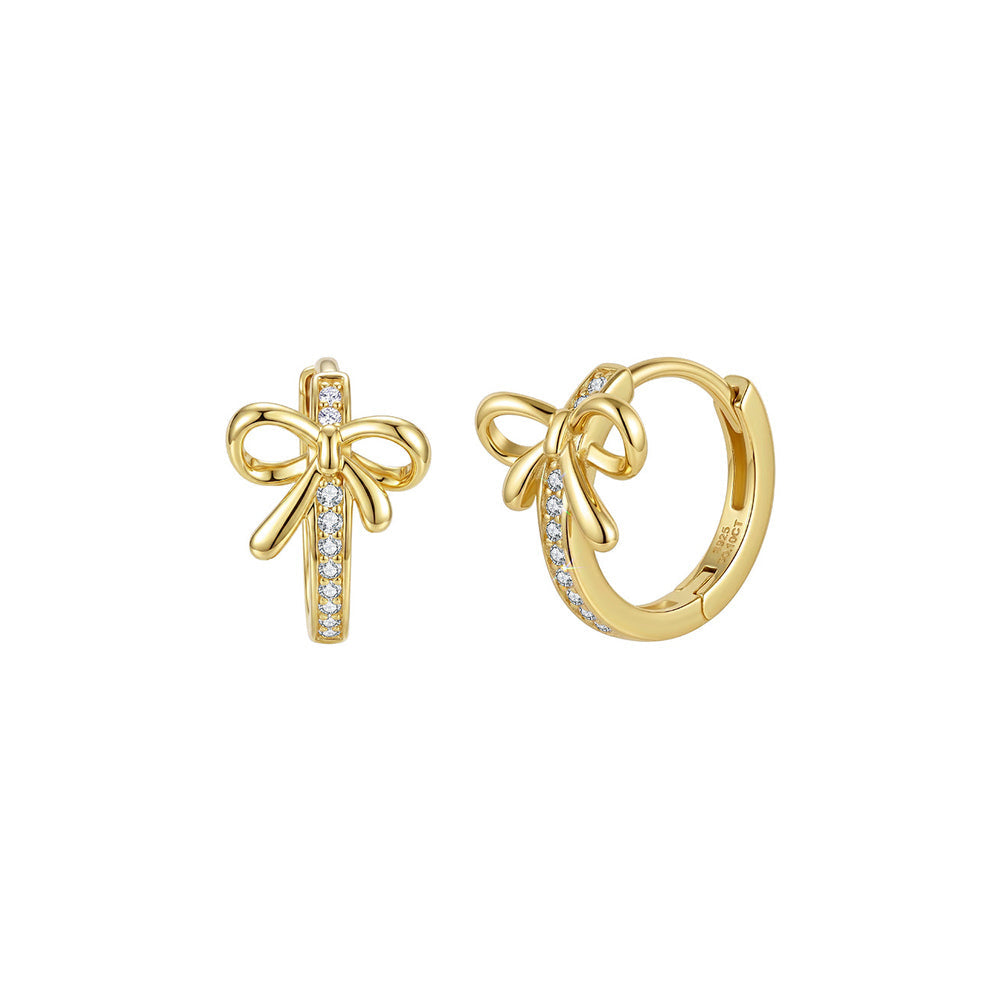 Bow Moissanite Huggie Earrings in Gold