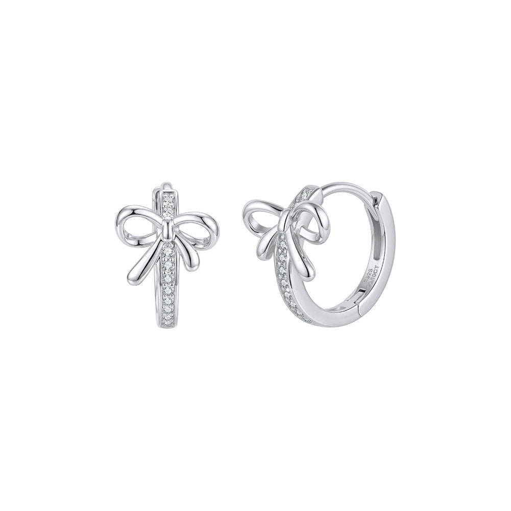 Bow Moissanite Huggie Earrings in Silver
