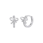 Bow Moissanite Huggie Earrings in Silver