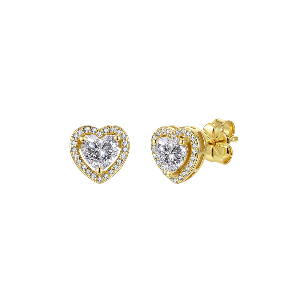 Heart Halo Moissanite Stud Earrings in Gold
