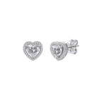 Heart Halo Moissanite Stud Earrings in Silver