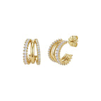 Triple Row Moissanite Open Hoop Earrings in Gold