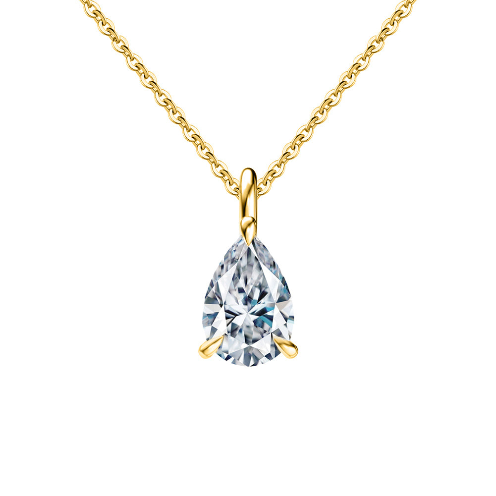 Pear Cut Moissanite Solitaire Pendant Necklace in Gold