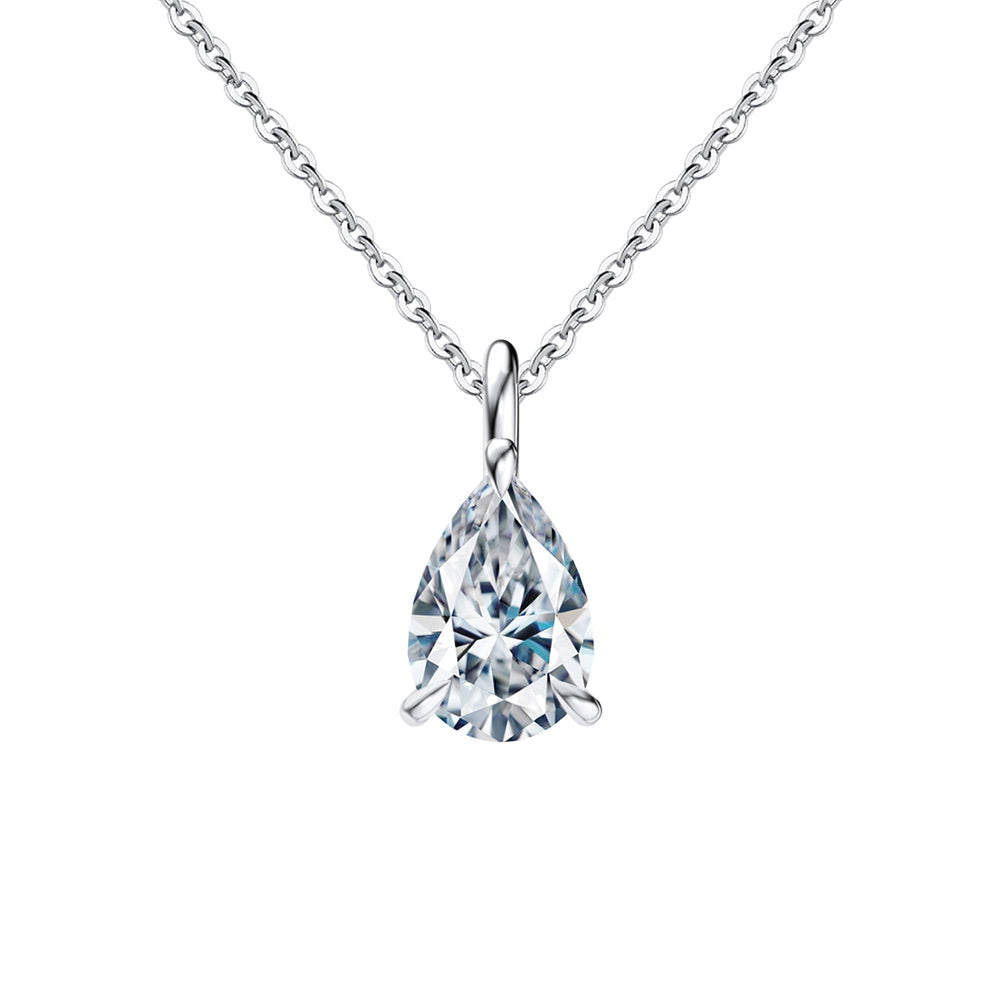 Pear Cut Moissanite Solitaire Pendant Necklace in Silver