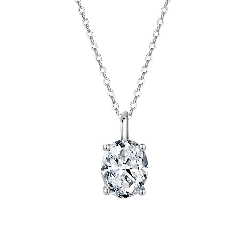 Oval Cut Moissanite Solitaire Pendant Necklace in Silver