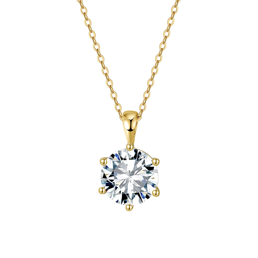 Six Prong Round Moissanite Solitaire Necklace in Gold