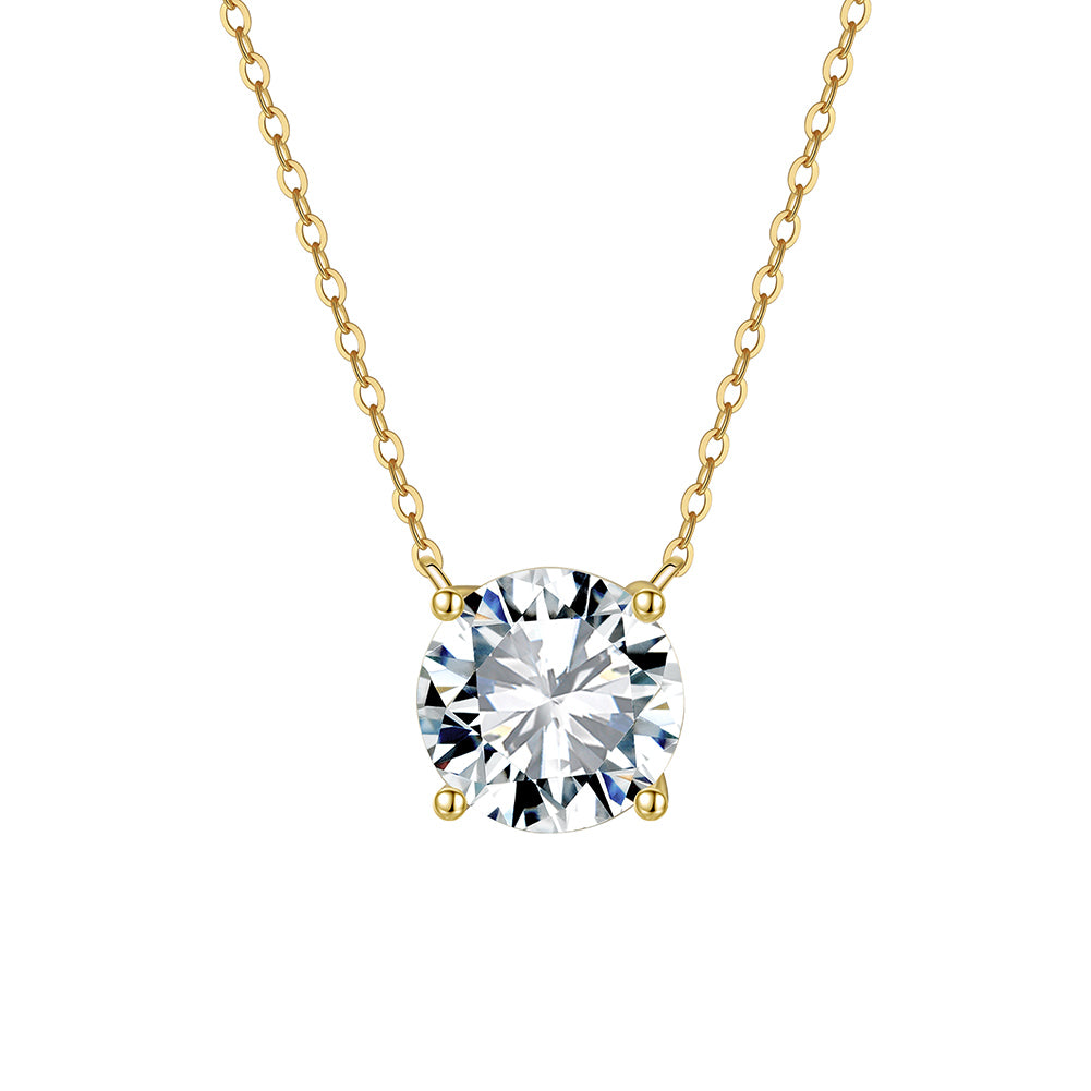Four Prong Round Moissanite Solitaire Necklace in Gold