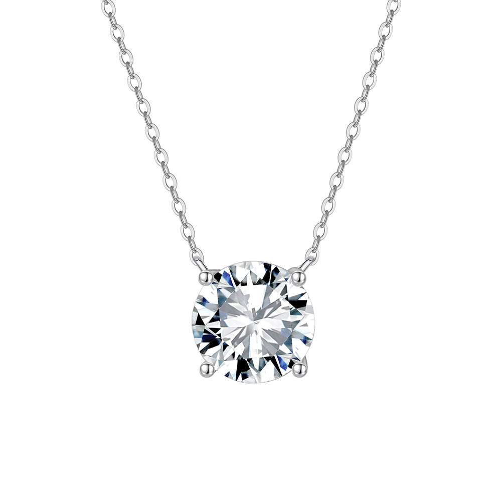 Four Prong Round Moissanite Solitaire Necklace in Silver