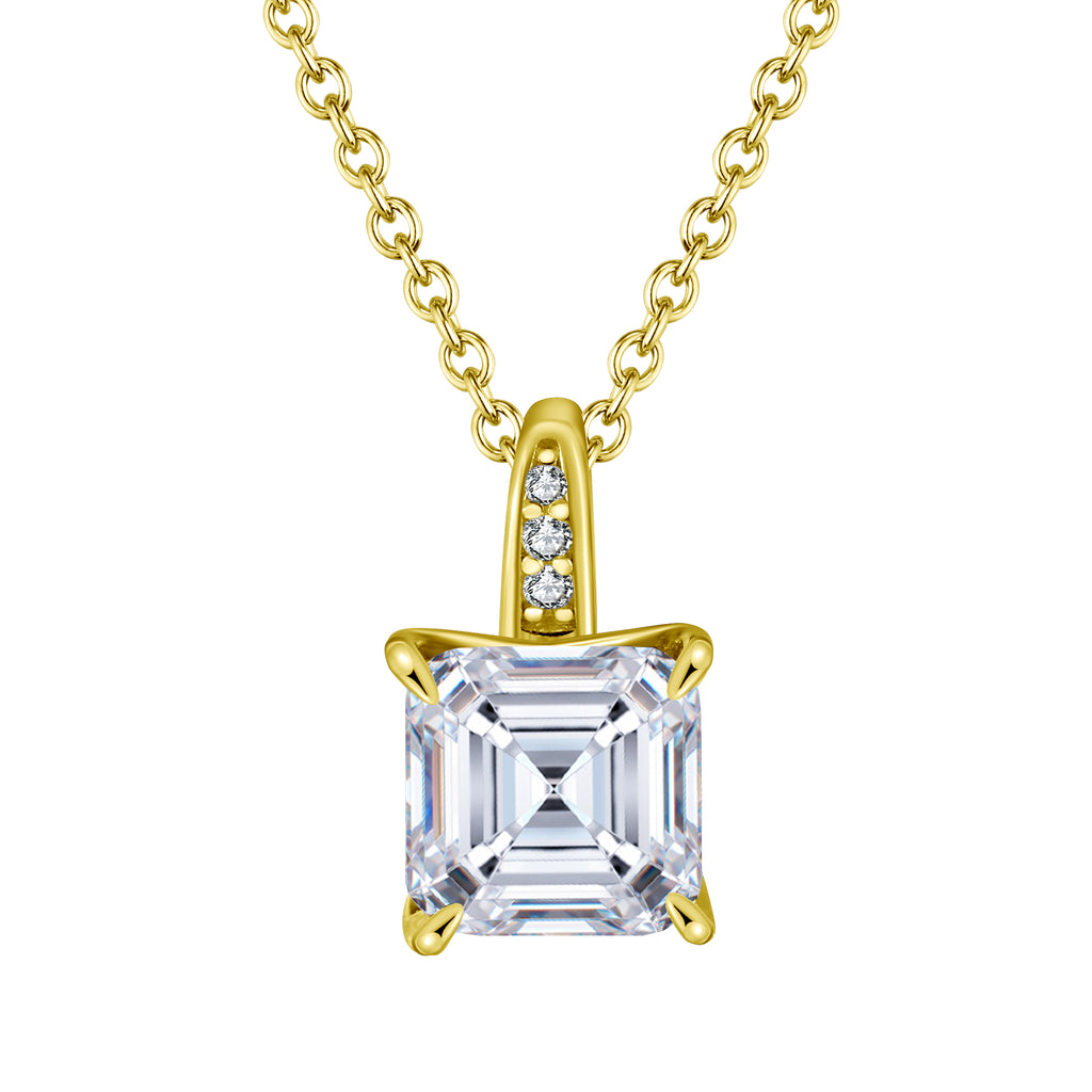 Asscher Cut Moissanite Pendant Necklace in Gold