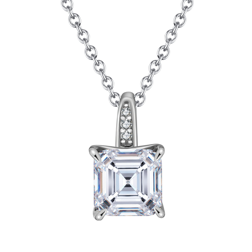 Asscher Cut Moissanite Pendant Necklace in Silver