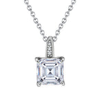 Asscher Cut Moissanite Pendant Necklace in Silver