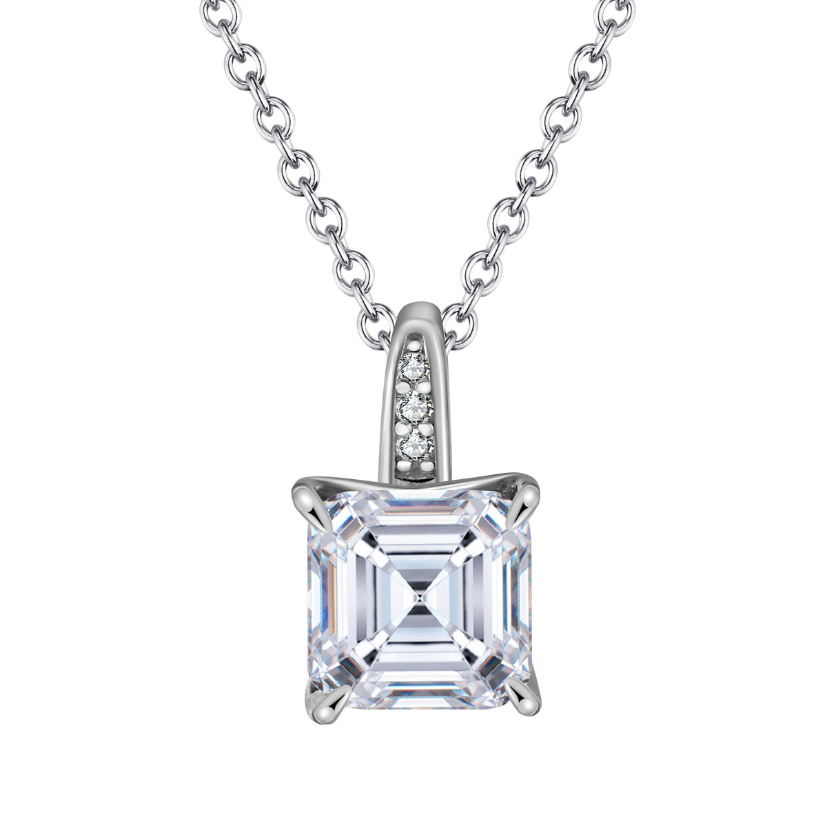 Asscher Cut Moissanite Pendant Necklace in Silver