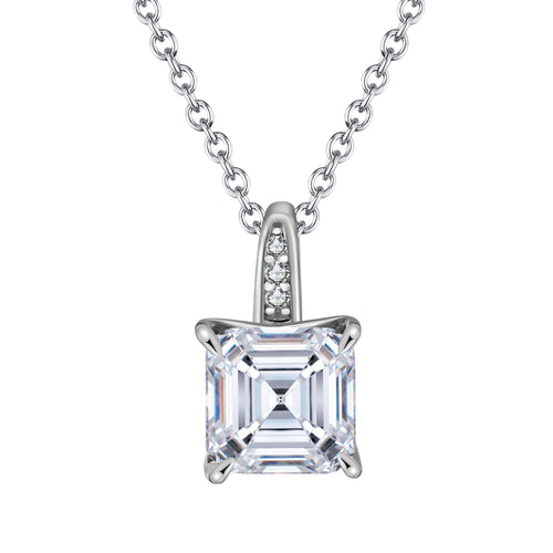 Asscher Cut Moissanite Pendant Necklace in Silver
