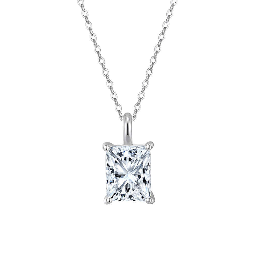 Radiant Cut Moissanite Pendant Necklace in Silver