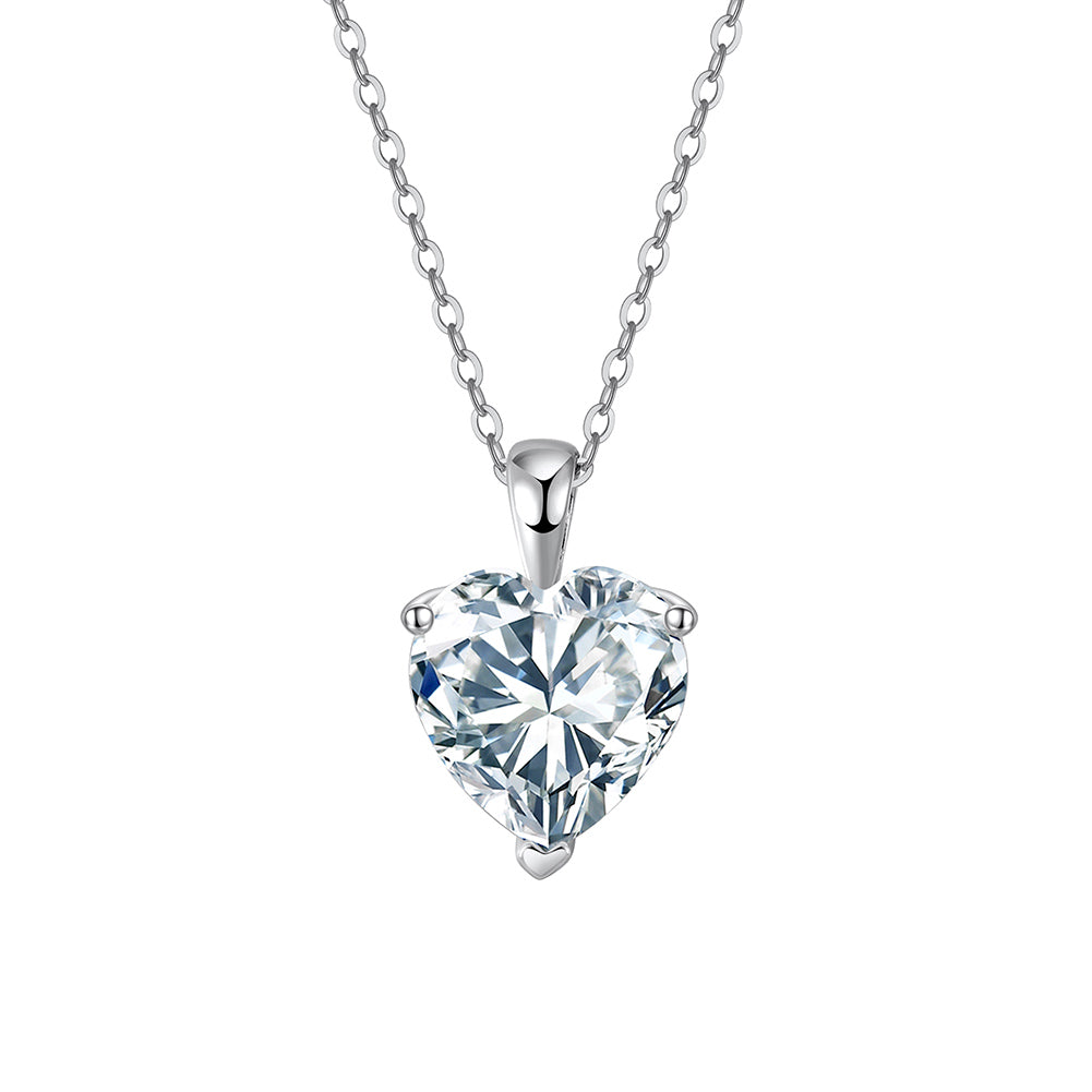 Heart Cut Moissanite Solitaire Necklace in Silver