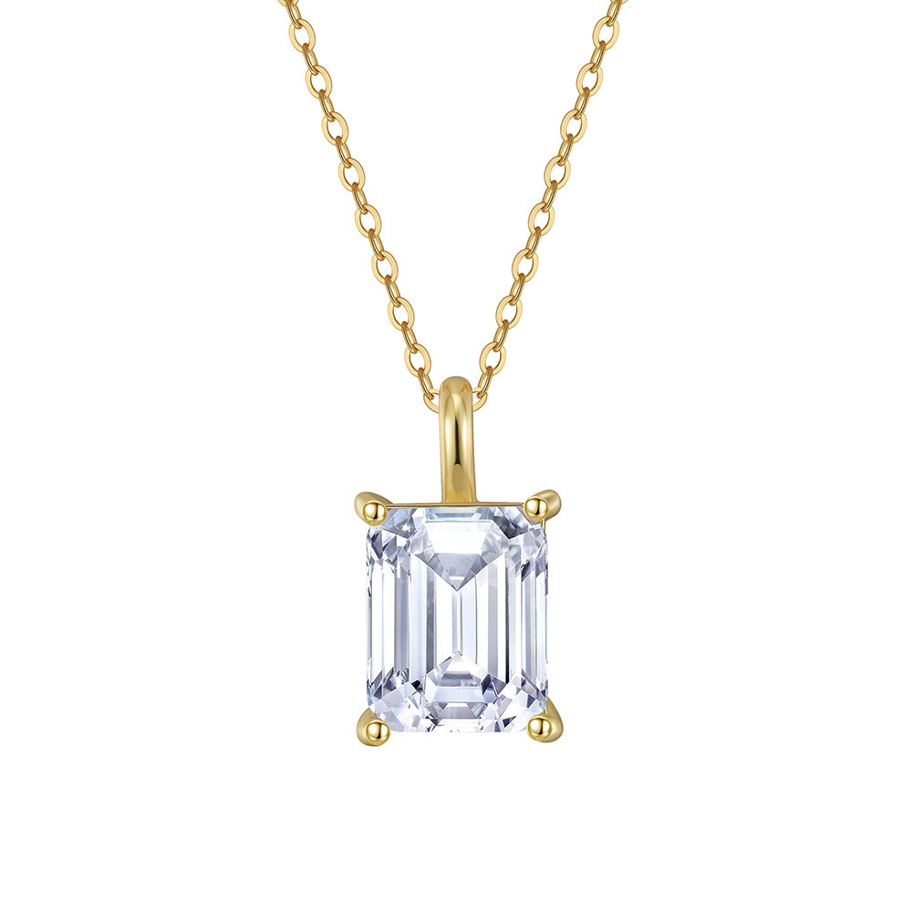 Emerald Cut Moissanite Solitaire Necklace in Gold