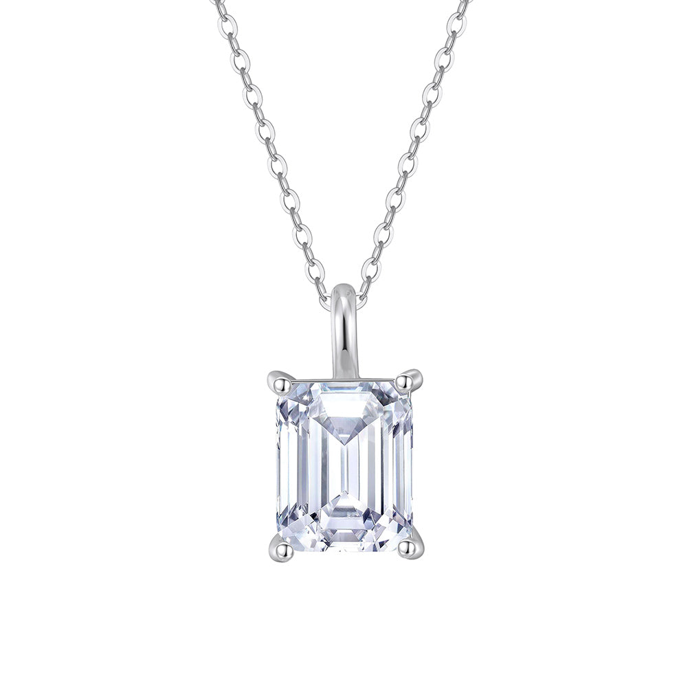 Emerald Cut Moissanite Solitaire Necklace in Silver