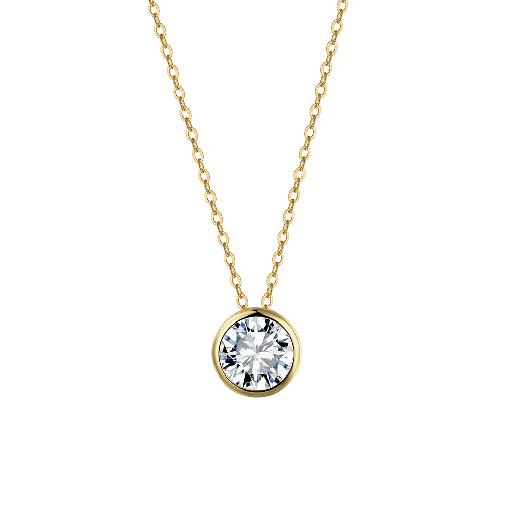 Bezel Round Moissanite Solitaire Necklace in Gold