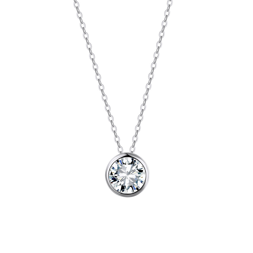 Bezel Round Moissanite Solitaire Necklace in Silver