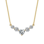 Heart and Round Moissanite V Necklace in Gold