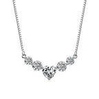 Heart and Round Moissanite V Necklace in Silver